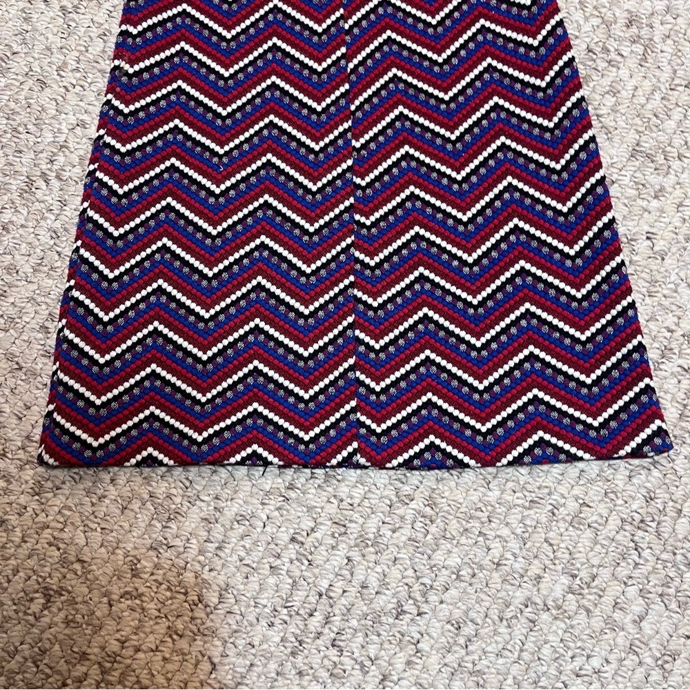 Zara Chevron Knit ZigZag Sheath Dress XS Red White Blue Short Sleeve Mini Dress - Picture 4 of 7